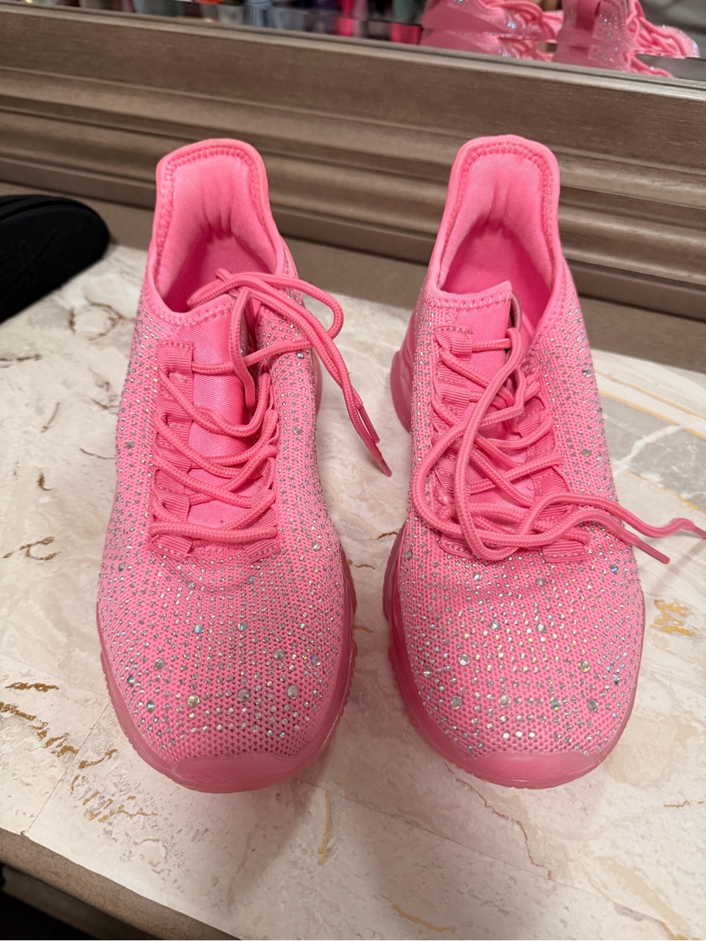 Women's Pink Rhinestone Knit Fashion Sneakers